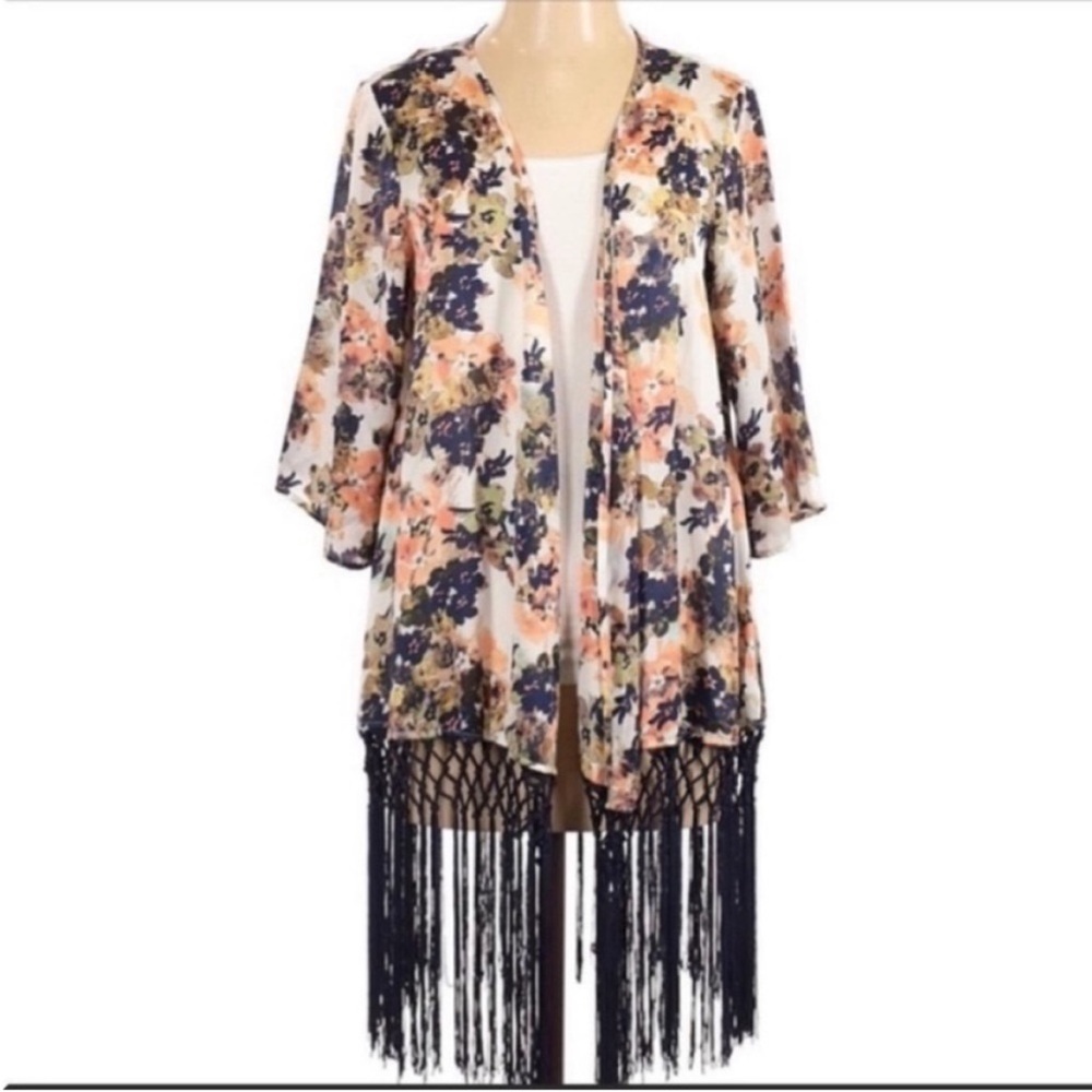 Gianni Bini Blue Fringe Kimono